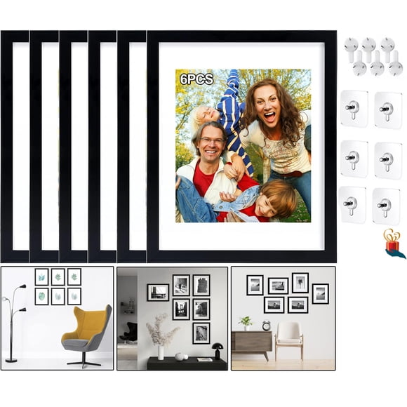 Juego de 6 Marcos para Fotos de Pared 11x14 Pulgadas (37.5x30cm) - Colgable Ajustable Vertical/Horizontal, Diseño Moderno para Decoración de Hogar, Oficina, Sala o Dormitorio - M