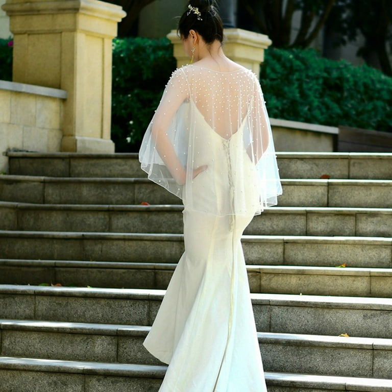 VG41 Bridal Cape Veils Pearls Beaded Wedding Veil Jacket for Women Off  Shoulder Bolero Shawl Wedding Accessories for Bride - AliExpress