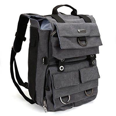 camera backpack, evecase canvas dslr camera travel backpack with separate 14 inch laptop / tablet compartment for digital slr interchangeable lens, full frame, 4/3 micro four third, mirrorless