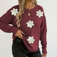 thumbnail image 5 of Byworldtasic Womens Oversized Casual Long Sleeved Sweater Round Neck Flower Printing Top Pullover Sweater, 5 of 7