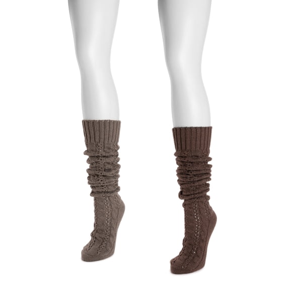 Muk Luks Women's Slouch Knit Cable (2 Pair Pack)