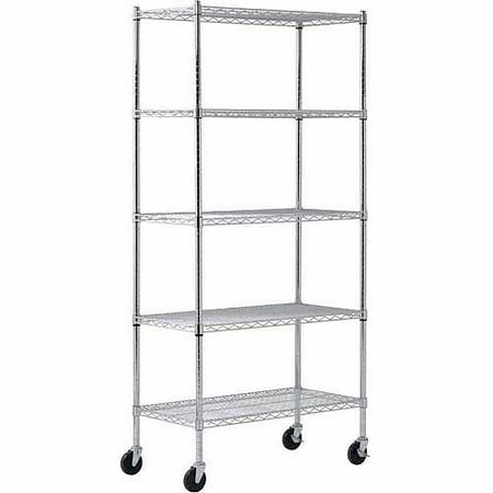Muscle Rack 36"W x 72"H x 18"D Chrome 4-Wheeled Wire Commercial Shelving Unit