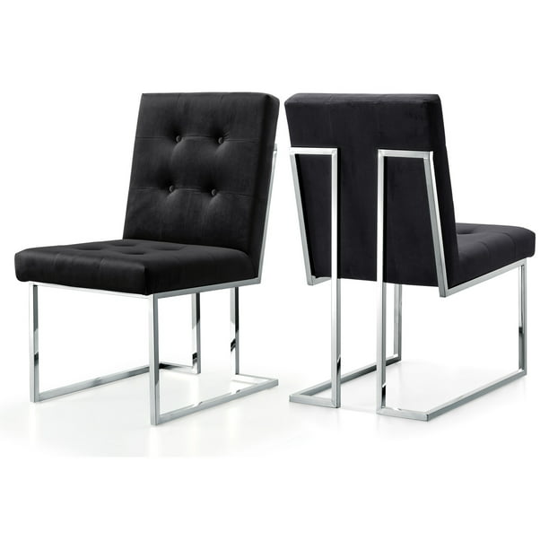 Alexis Black Velvet Dining Chair Set, Contemporary Chrome Dining Chairs