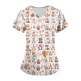 thumbnail image 2 of Minjewel Women's Plus Size Printed V-Neck Scrubs for Women with Pockets, Colorful Animal & Floral Pattern Scrub Set for Healthcare Workers,Yellow 2XL, 2 of 5