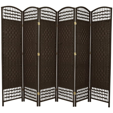Oriental Furniture 5 1/2 ft. Tall Fiber Weave Room Divider - Dark Mocha - 6 Panel