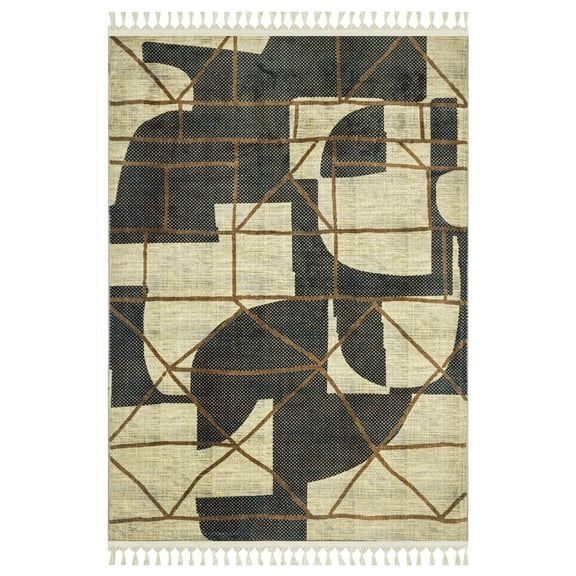 Prabhu Geometric Beige Bamboo Area Rugs for Living Room Washable Rugs Boho Moroccan Area Rug Soft Neutral Geometric Bohemian Distressed Indoor Rug for Bedroom Dining Room Office Nonslip Rug