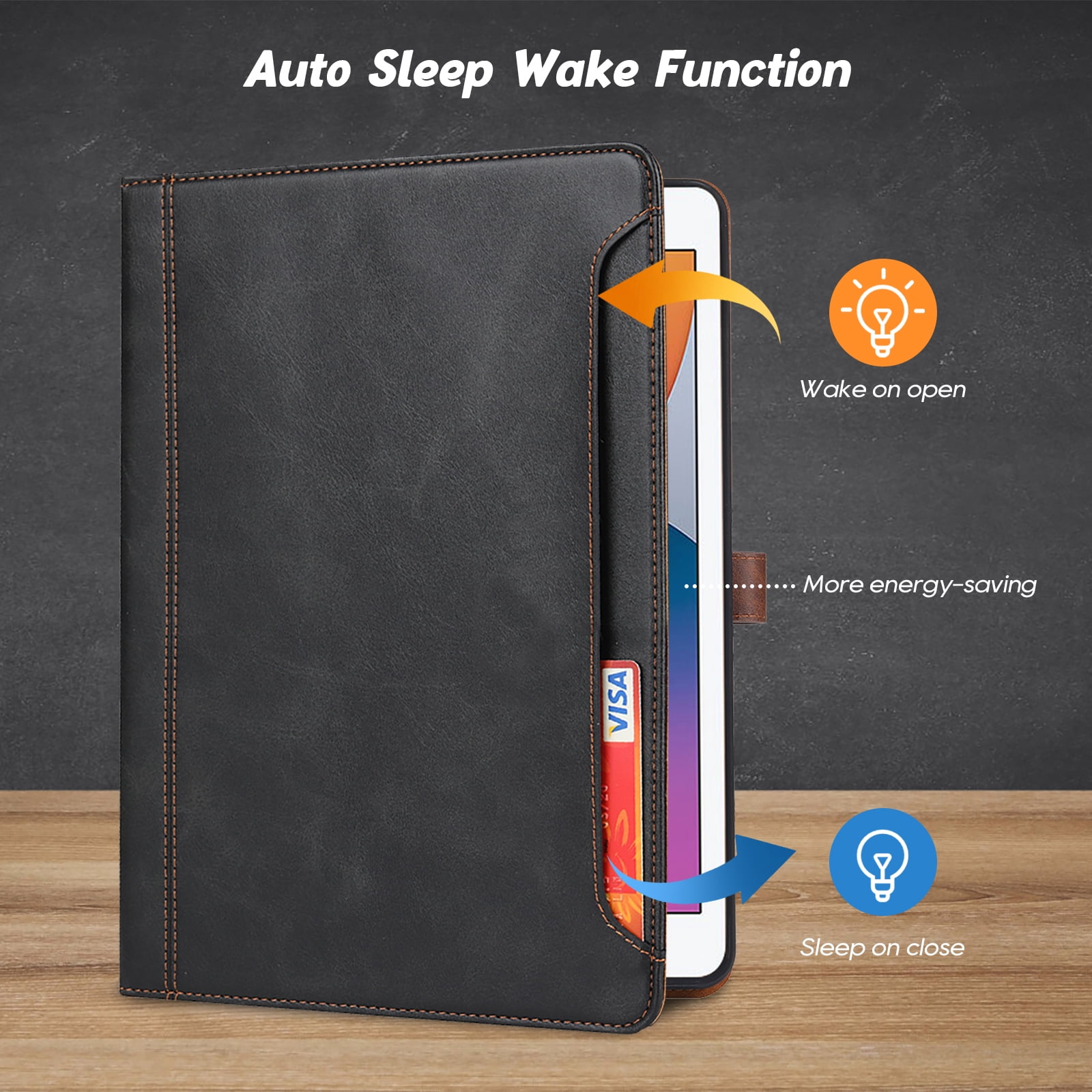 Flip Case for Apple iPad 10.2" 9th 8th 7th Generation 2021/2020/2019, Pencil Holder Smart Cover Auto Sleep Wake Protective Documents Pocket Stand Snap Closure Case for iPad 10.2 Inch, Black