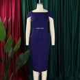 thumbnail image 4 of AURA Womens Square Neck High Waist Bodycon Midi Pencil Dress Short Sleeve Solid Color With Belt, 4 of 10