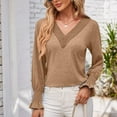 thumbnail image 4 of AherBiu Spring Causal Tops for Women Long Sleeve Crochet V Neck Comfy Loose Tshirt Tunic Blouse, 4 of 7