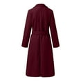 thumbnail image 3 of Women's Faux Wool Coat Blouse Thin Coats Trench Long Jacket Ladies Slim Long Belt Wine Red XXL, 3 of 7
