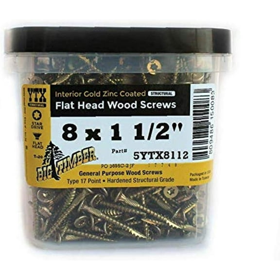 Big Timber Construction Fasteners Wood Screw Flat Head Yellow Zinc - 990 Ct., #8 x 1-1/2 In.