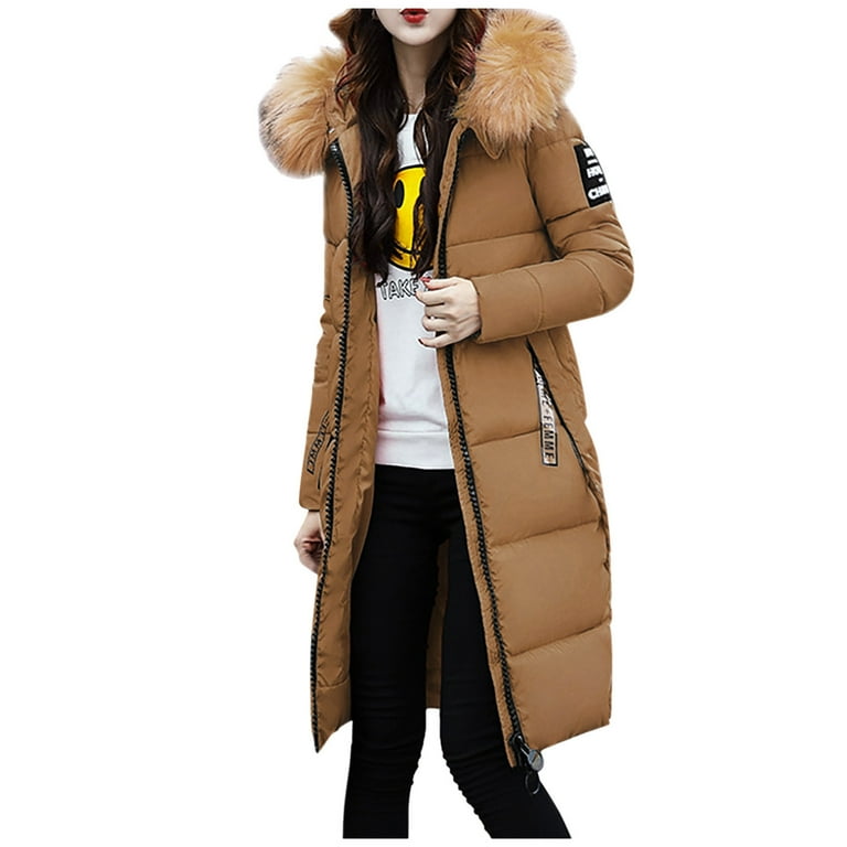 iOPQO Womens Coats Trench Coat Women s Winter Down Padded Jacket Slim Waist Belt Mid Length Waist Solid Color Hooded Collar Padded Jacket Puffer