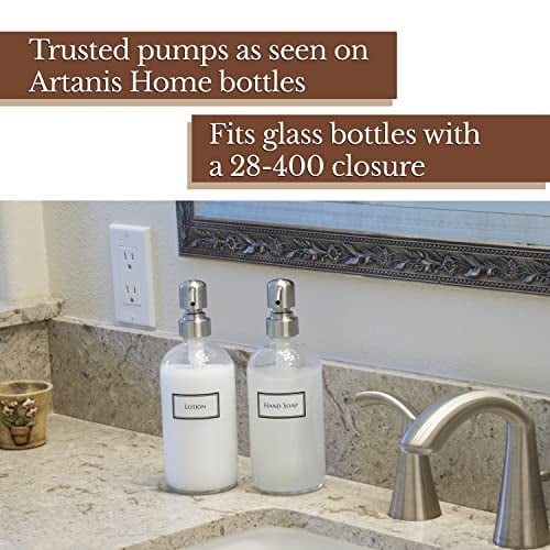 304 Grade Stainless Steel Replacement Pumps for Large Glass Bottles 28-400, 2-Pack, Stainless Steel — Durable Soap Dispenser Pump Replacement
