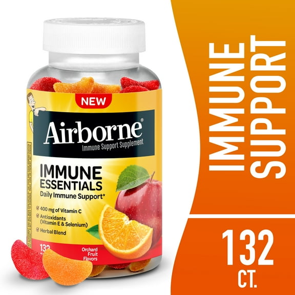 Airborne Immune Essentials Vitamin C Gummies, Multivitamin Supplement, Assorted Fruit Flavor, 132 ct