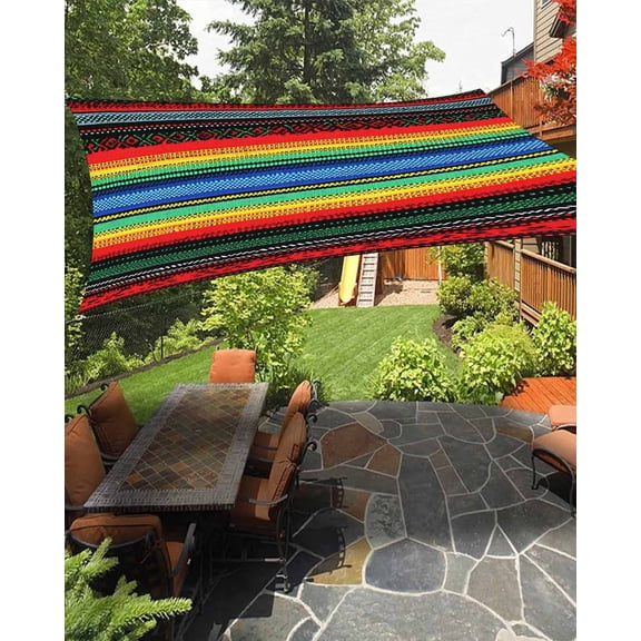 Outdoor Sun Shade Sail 12'x16', Boho Mexico Patio Beach Shade Canopy Cloth Waterproof, Farmhouse Colorful Bohemian Colorful Stripe TearResistant & UV Protection Sun Sail for Backyard Garden Deck