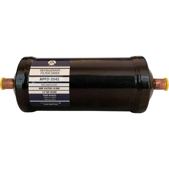 Appli Parts liquid line refrigerant ac filter dryer hvac refrigeration 304S 1/2 in ODF Sweat connection universal unidirectional 10-1/2 in long 3-1/4 in wide APFD-304S