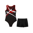 thumbnail image 3 of Jowowha Kids Girls Sleeveless Contrast Color Patchwork Gymnastics Dance Leotard with Botty Shorts Red&Black 14, 3 of 5