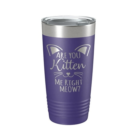 

Are You Kitten Me Right Meow Tumbler Travel Mug Insulated Laser Engraved Coffee Cup Funny Cat Lover Gift 20 oz Purple