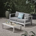 thumbnail image 2 of Rashad Outdoor Aluminum Loveseat and Coffee Table Set with Cushions, Silver and Gray, 2 of 11