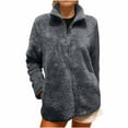 thumbnail image 3 of Zedker Women's Long Sleeve Fleece Coat Full Zip Fleece Jacket Soft Fleece with Pockets Gray XL, 3 of 10
