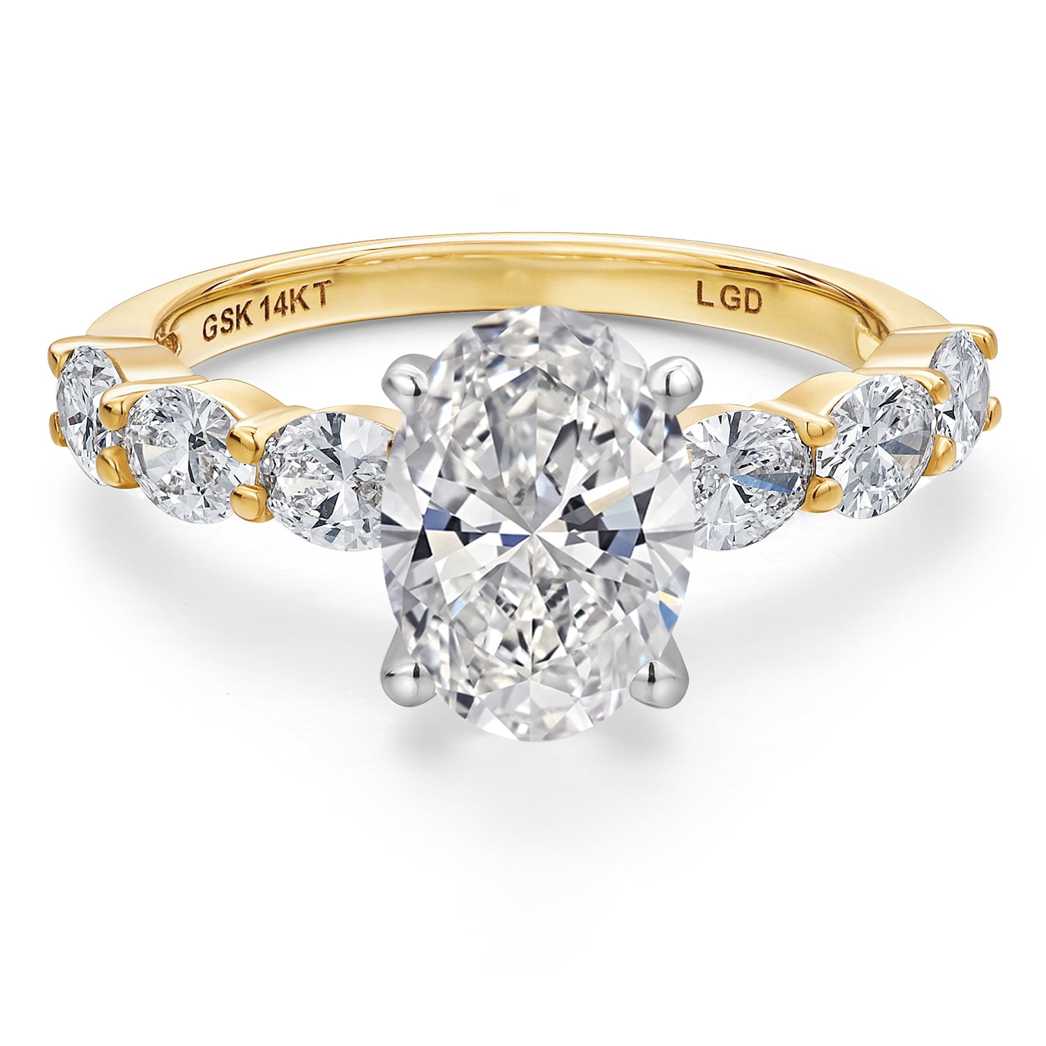 Gem Stone King 2.90 Cttw IGI Certified Lab Grown Diamond in 2-Tone 14K White and Yellow Gold Engagement Ring for Women | Center Diamond Oval Cut 2 Ct | D-E Color | VS1-VS2 Clarity | Size 5
