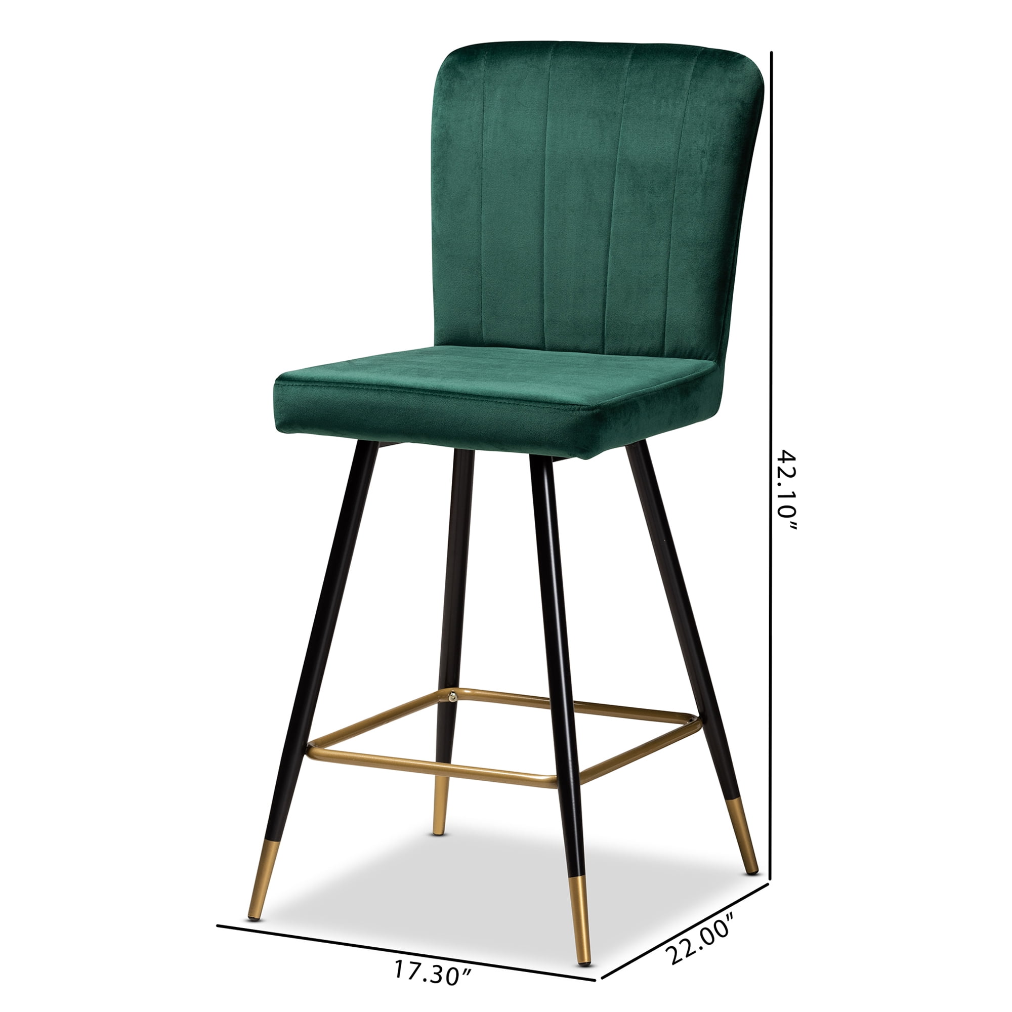 Baxton Studio Preston Bar Stool, Green, Black and Gold, Set of 2