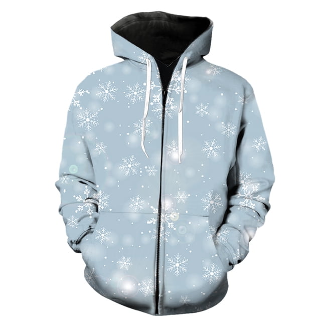 Winter Snowflake Pattern Men's Zipper Hoodie Spring Funny Hip Hop Harajuku 3D Print Tops Cool With Hood Jackets Sweatshirts