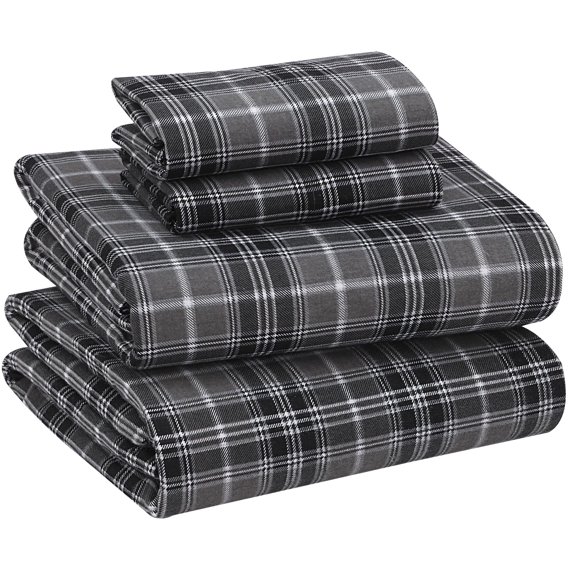 RUVANTI Flannel Sheets California King - 100% Cotton Brushed Bed Sheet Sets - Deep Pockets 16 inches (fits up to 18") - All Seasons Breathable & Super Soft - Warm & Cozy - 4 Pcs - Grey Plaid