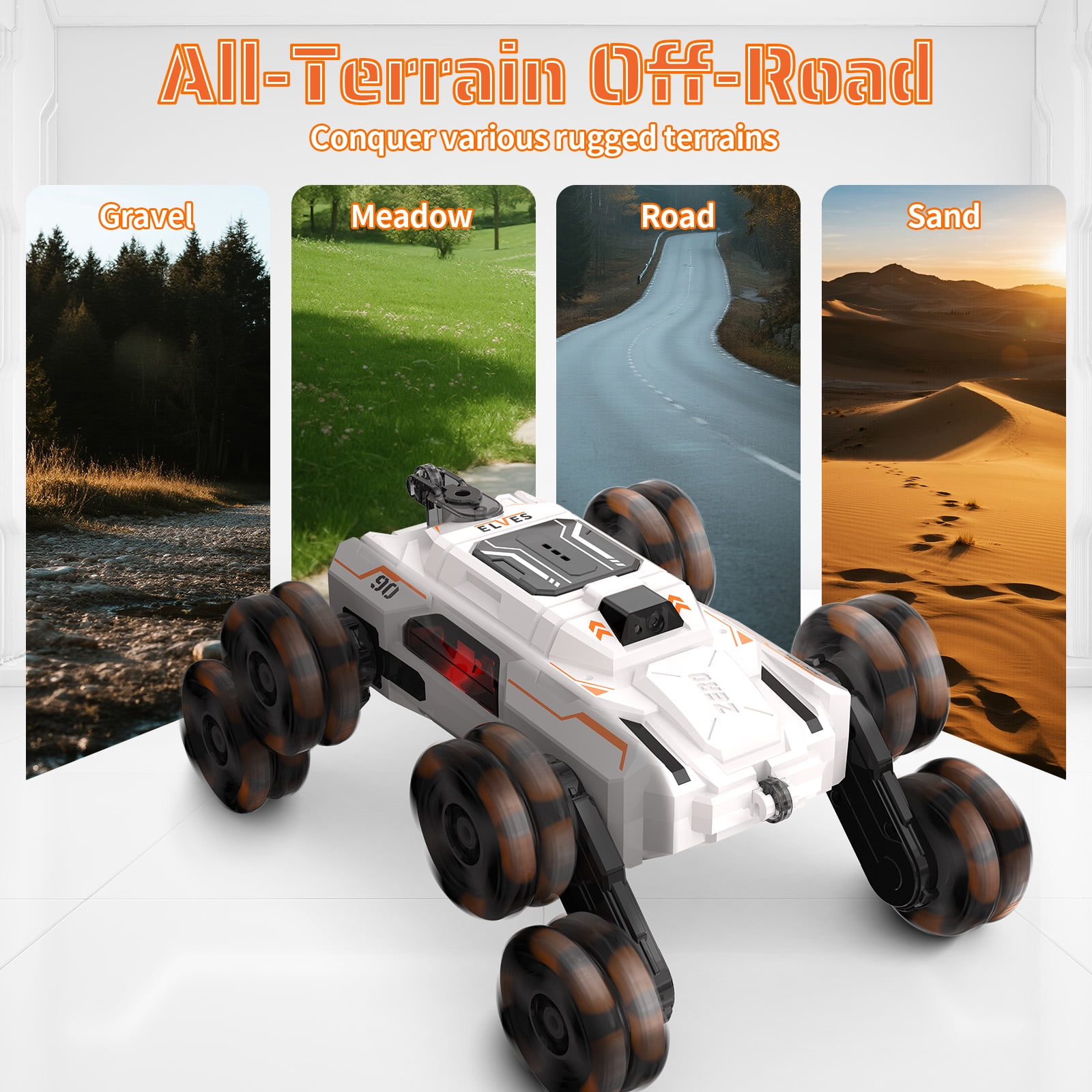 Kivdit Remote Control Cars,Double Sided 360°Rotating RC Stunt Cars, 8WD Rc Cars with Spray & Light, 2.4GHz Rechargeable Toy Cars Christmas Birthday Gifts Toys for 6 8 9 10 Year Old Kids