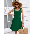 thumbnail image 2 of Women's Summer Square Neck Sleeveless Dress with Pockets, Dark Green Casual A-Line Mini Sundress, Beach Vacation Tank Dress, Size S, 2 of 7