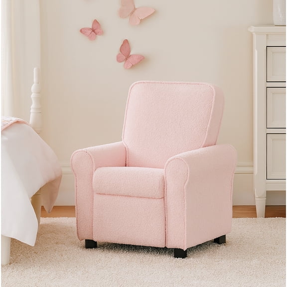 Olive & Opie Jordan Kids/Toddler Recliner Chair - Push Back Lounge Sofa for Boys & Girls Age 3 , Wooly Pink