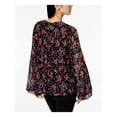 thumbnail image 2 of NANETTE LEPORE Womens Black Floral Print Long Sleeve V Neck Top  Size: S, 2 of 3