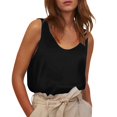 thumbnail image 2 of Black Womens Tops Women's Satin Sleeveless Top Round Neck Trade Color Ding Loose Vest Shirts for Women, 2 of 6