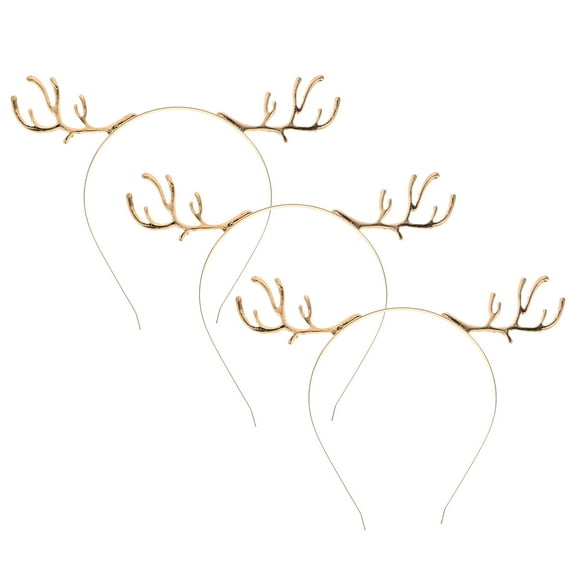 HONMEET 3Pcs Golden Christmas Reindeer Antler Headband with Rhinestones Festive Hair Accessory