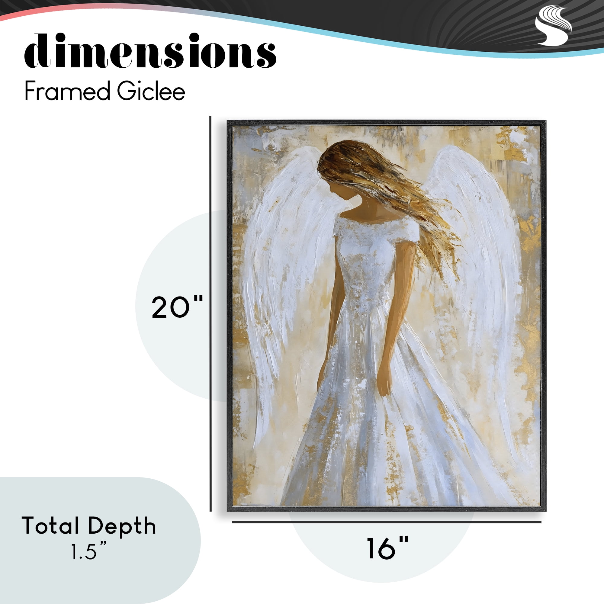 Holy Angel In White Black Framed Giclee Art, design by Franklyn Gregory
