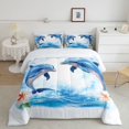 thumbnail image 2 of spefrowx Magic Jumping Dolphin Queen Comforter Set for Teens, Blue Ocean Plumeria Comforter Sets Queen, Reversible, 3 Pieces, 1 Comforter and 2 Pillowcases, 2 of 6