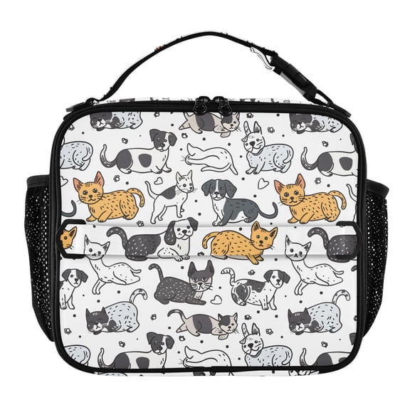 ALAZA Cute Dogs Cats Lunch Box Insulated Lunch Bag Cooler Tote with Shoulder Strap