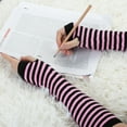 thumbnail image 6 of INSPIRE CHIC Women's Fingerless Thumbhole Stripe Knitted Arm Warmers Black With Pink, 6 of 6