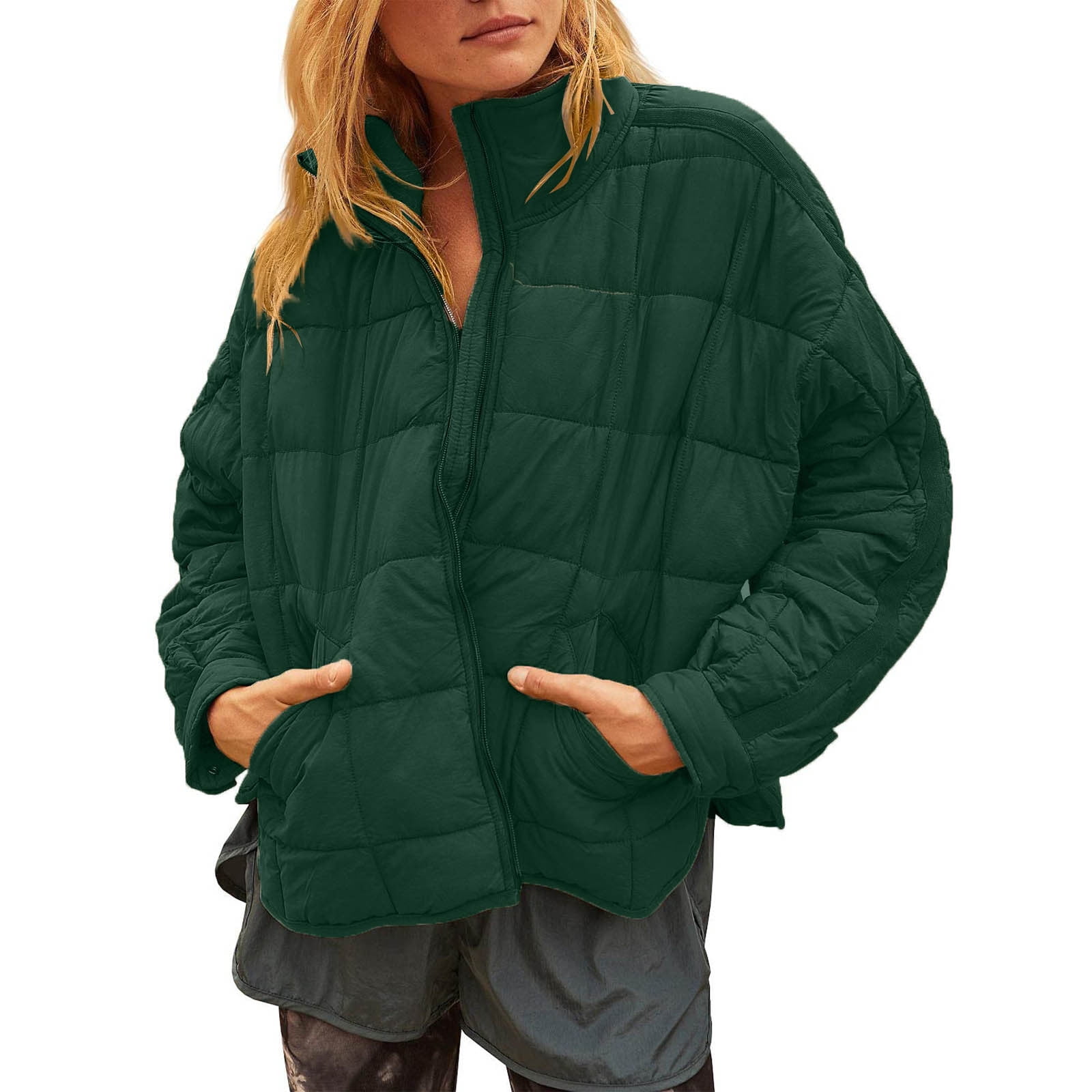Puffer Jacket Womens Long Sleeve Zip Water Resistant Puffer Jacket Warm  Short Winter Coat