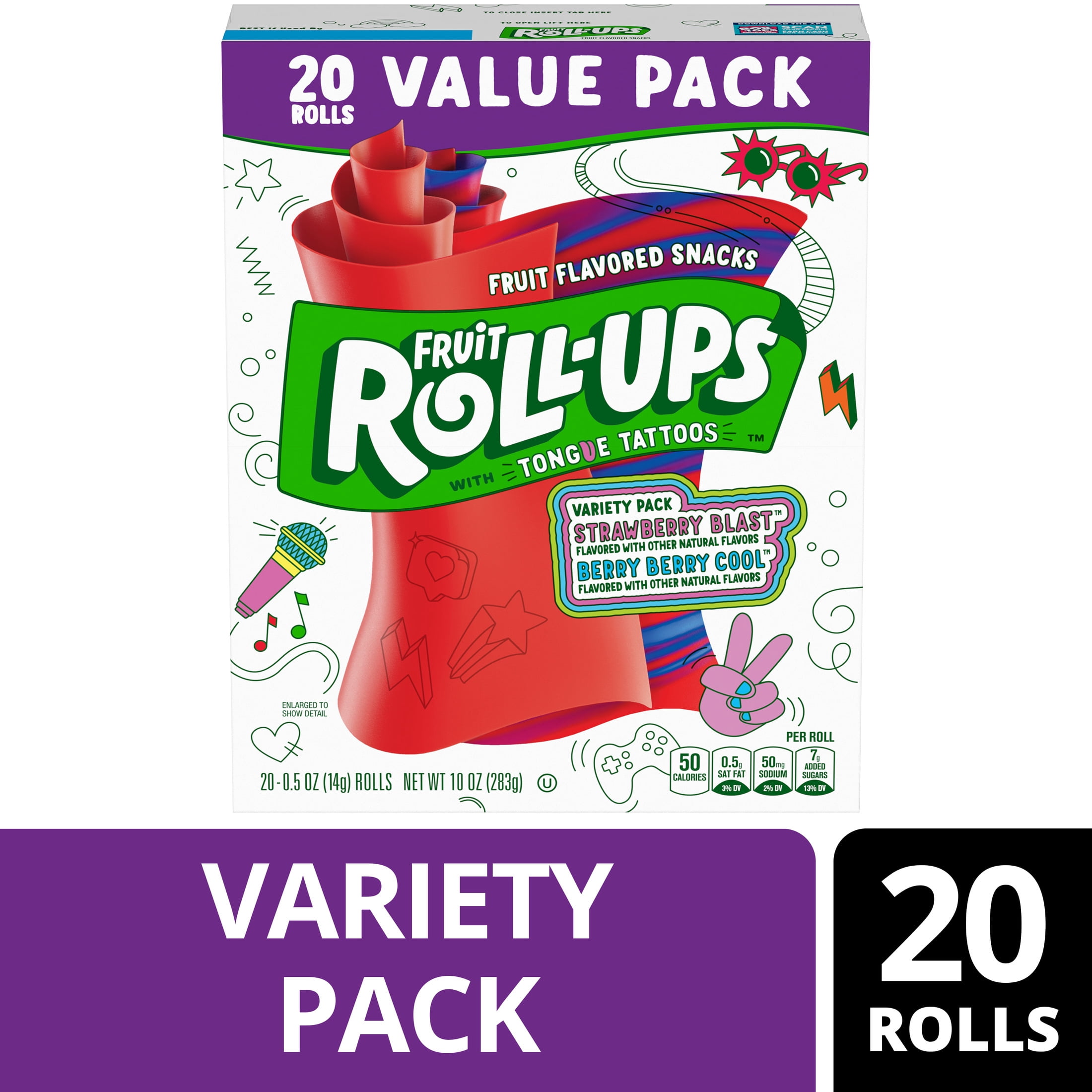 (2 pack) Fruit Roll-Ups Fruit Flavored Snacks, Variety Value Pack, 20 Ct, 10 oz