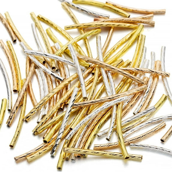 2x35mmSilver Platinum Long Curved Brass Tube Bar Twisted Metal Beads Set of 200