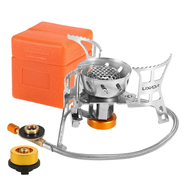 Portable Windproof Camping Gas Outdoor Cooking Foldable Split with Gas Conversion Head Adapter