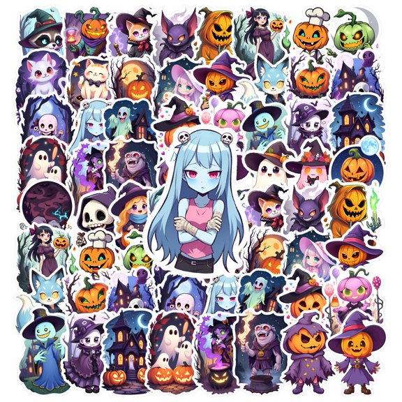 35pcs-50pcs Cute Witch Stationery Stickers Halloween Pumpkin  Stickers  Ghost Graffiti Decals for Laptop Suitcase Phone