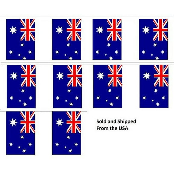 10' Australia String Flag Party Bunting Has 10 Australian 6"x9" Polyester Banner Flags Attached, Popular For School Classroom, Bars, Restaurants, World Cup Theme Parties