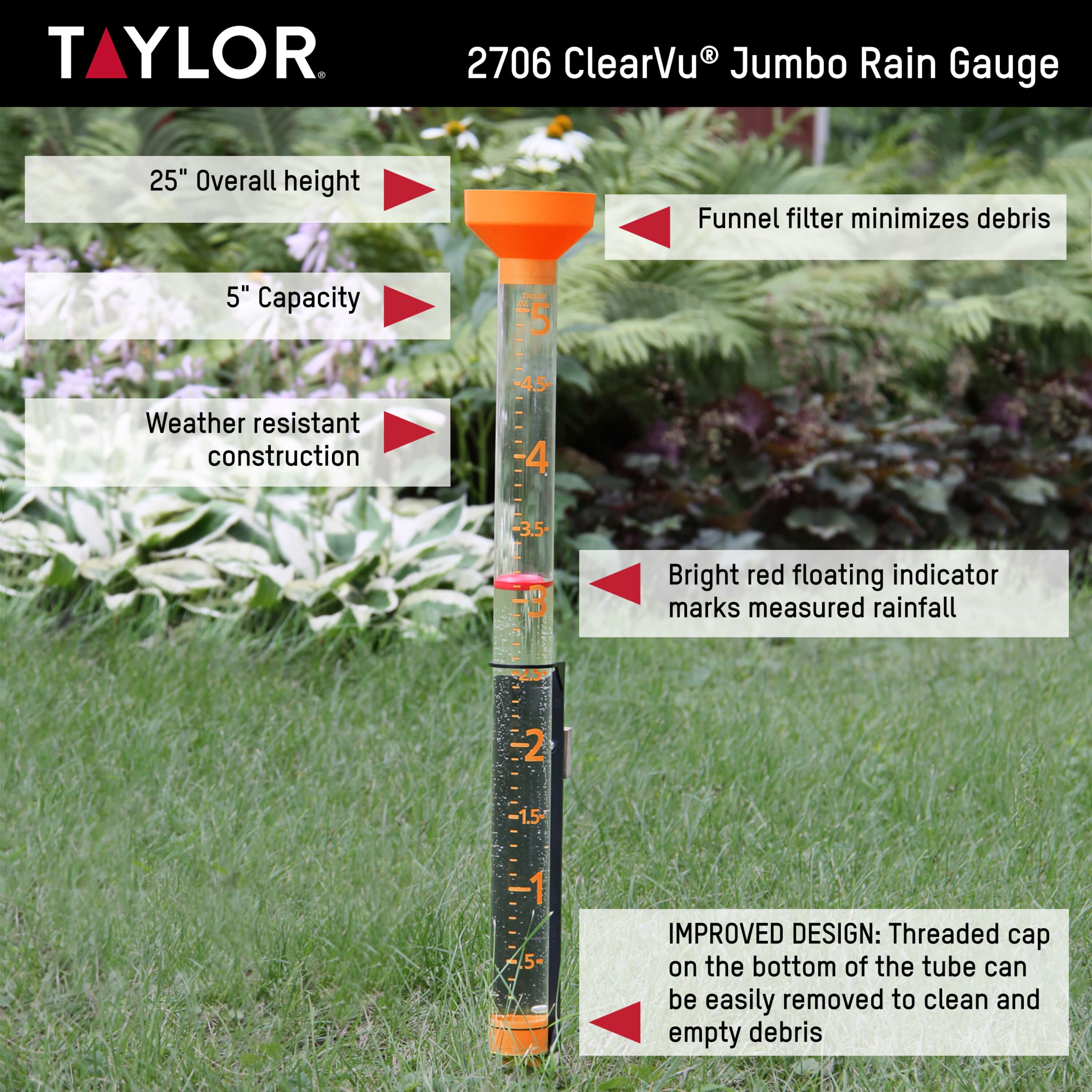Buy Taylor ClearVu Rain Gauge 5inch Capacity with Jumbo EasyView in