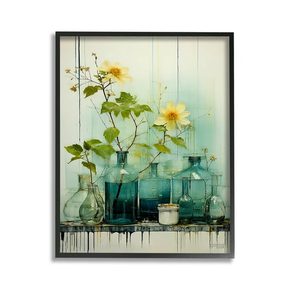 Stupell Industries Modern Jars & Florals Botanical & Floral Painting Black Framed Art Print Wall Art, 11 x 14