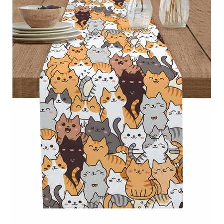 

Cartoon Cat Table Runner Modern Funny Cute Orange Gray Animals Tablerunners 13 x 90 Inch Table Decorations Tabletop Scarf for Summer Gathering Holiday Farmhouse Kitchen Dining Decor