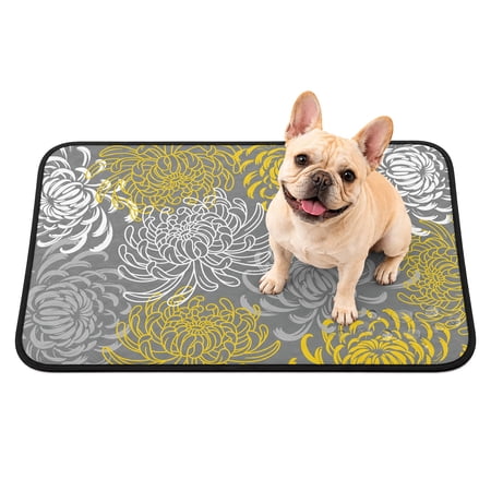 Pet Pee Pad Mat Yellow Gray Floral Waterproof Reusable Dog Potty Training Pad Abstract Flowers Pattern Non Slip Pet Urine Mat for Indoor Potty Training Floor Protection 40x30 Inch
