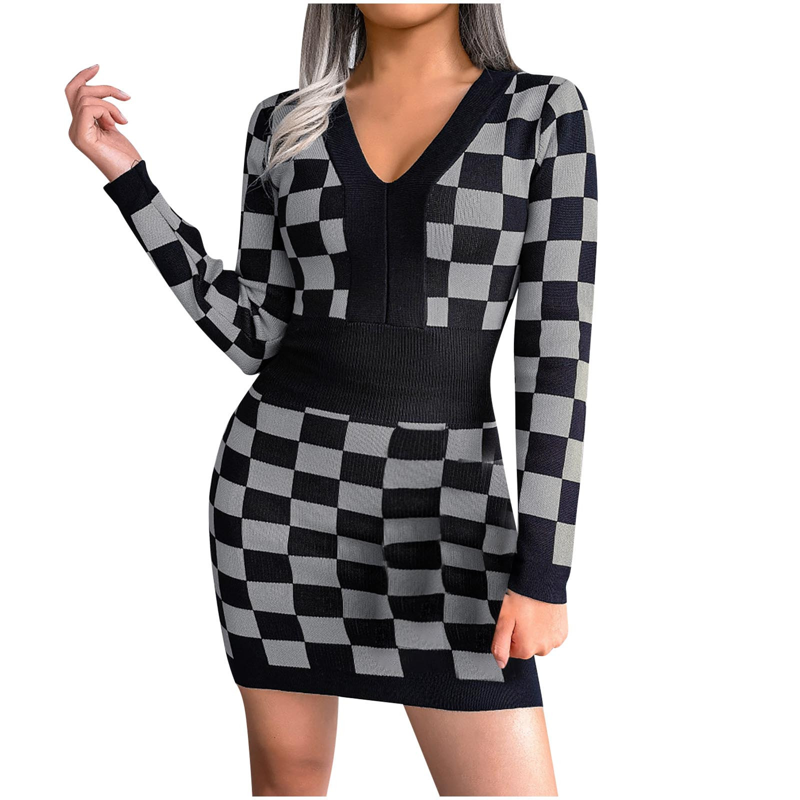 Sweater Dress For Women Casual Geometric Pattern Printed Long