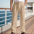 thumbnail image 2 of Bibifish Mens Pleated Pants Strip Pattern Casual Dress Linen Pants Pockets Loose Fit Comfortable Breathable Straight Suit Trousers, 2 of 4